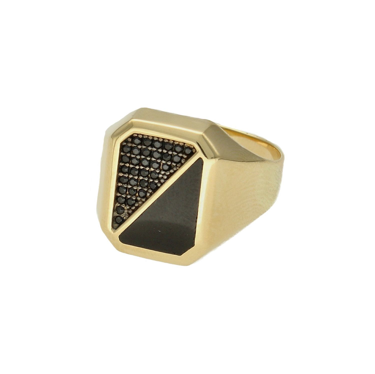 Złoty sygnet  męski 585 z czarnymi cyrkoniami SY 141. Złoty sygnet z czarnym oczkiem. Męska złota biżuteria. Darmowa dostawa.  Efektowny i niezwykle szykowny dodatek do eleganckich oraz dziennych zestawień, urzeka czarnym kami (1).jpg